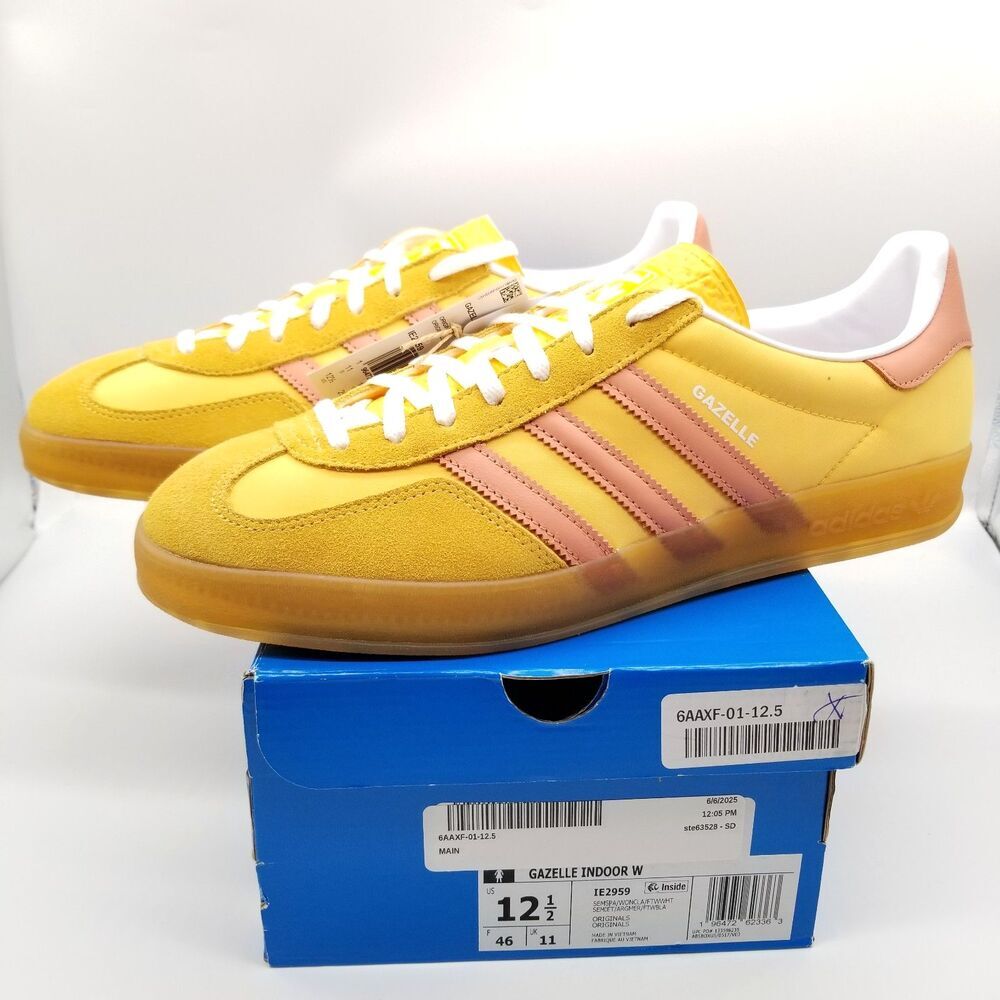 adidas Women Gazelle Indoor Sneakers Sz 12.5 Yellow Low Top Suede Casual City